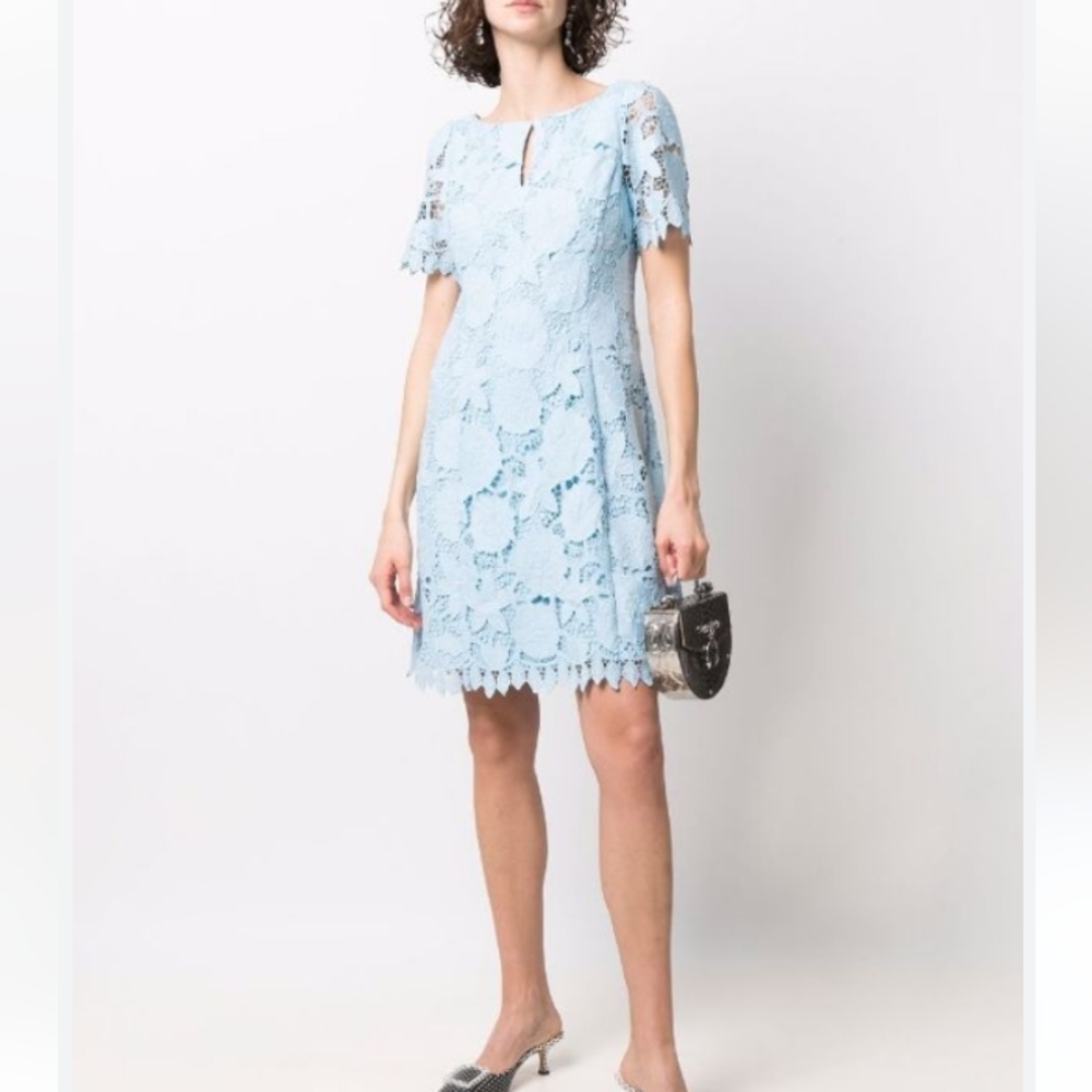 *sold* Beautiful Marchesa Notte short sleeve lace dress, NWT size 10 light blue
